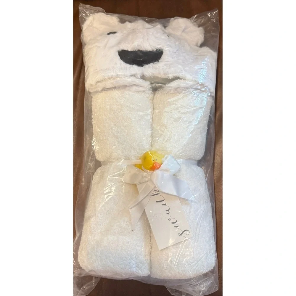 Swankie Blankie Minky Baby Hooded Towel White Polar Bear Faux Fur Animal NEW